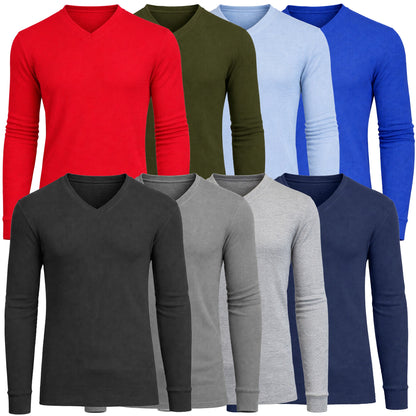 Men’s Long Sleeve Waffle Knit Thermal Shirt – V-Neck, Modern Fit, Warm Layering Top