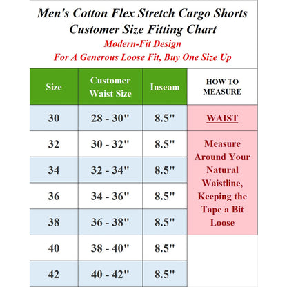 Men’s Super Stretch Cargo Shorts with Button Closure and Zipper Pockets (Sizes: 30-42)