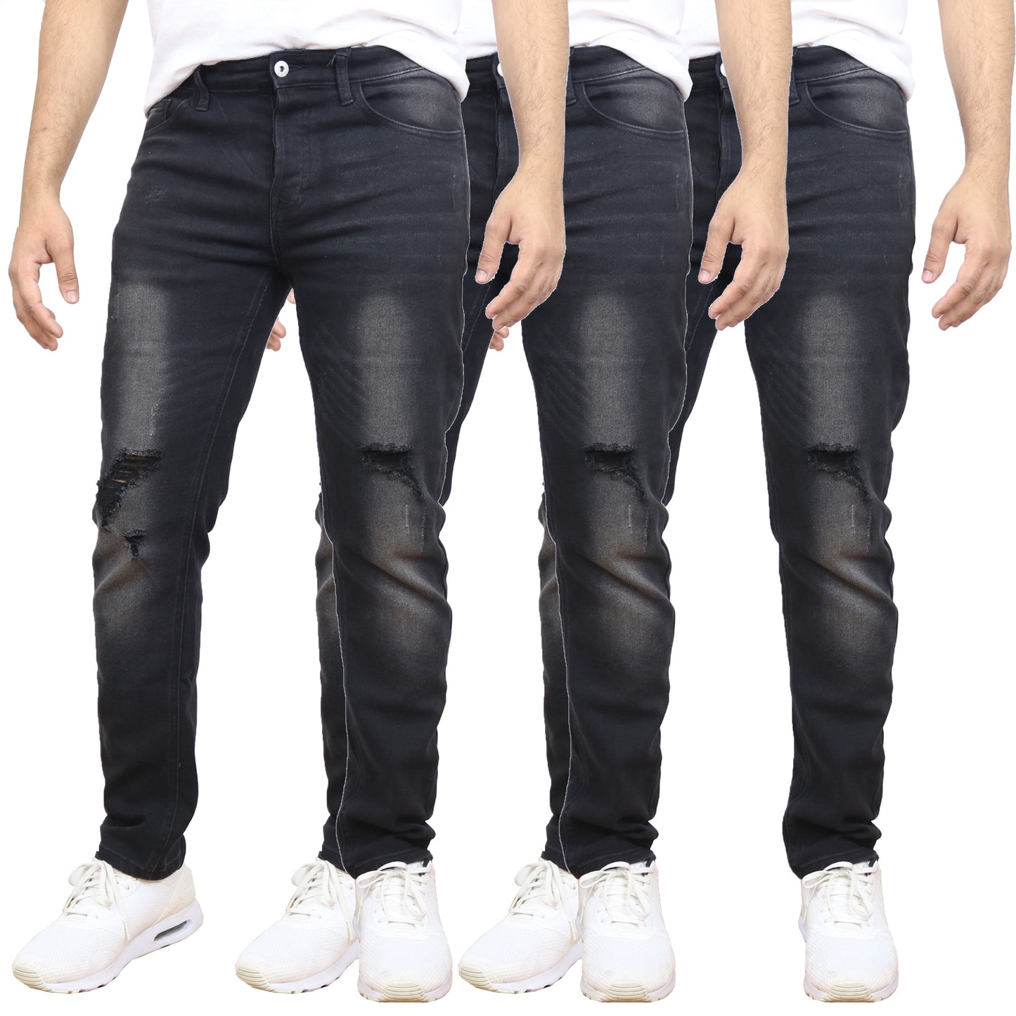 Men's 3-Pack Stretch Ripped Jeans - Authentic Denim Look with Flexibility & Comfort (Sizes: 30-42)