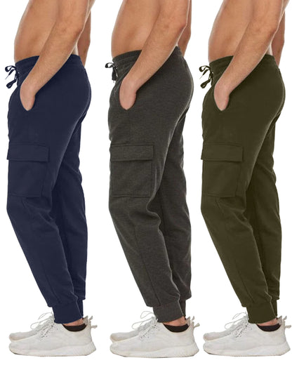 3-Pack Men's Slim Fit Fleece Jogger Sweatpants with Cargo Pockets (S-2XL)