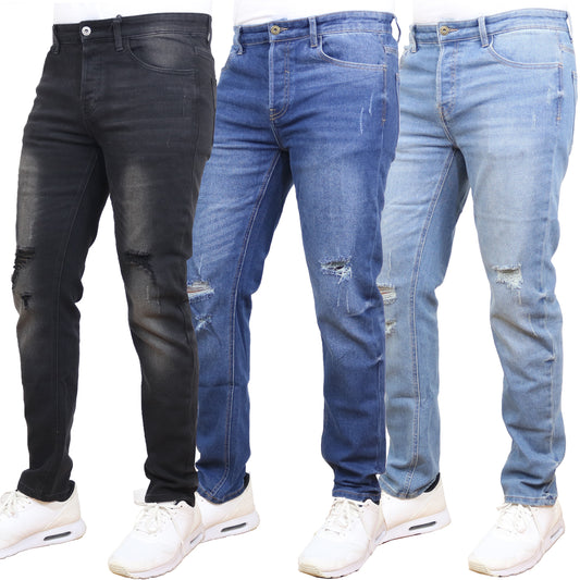 Men's 3-Pack Stretch Ripped Jeans - Authentic Denim Look with Flexibility & Comfort (Sizes: 30-42) - GalaxybyHarvic