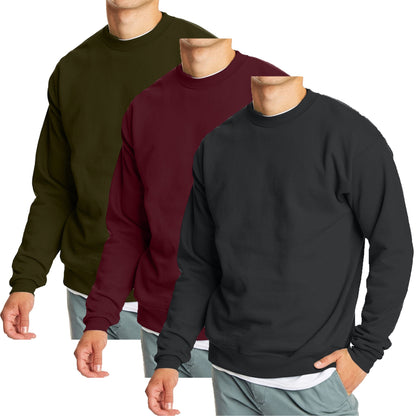 3-Pack Men's Crew Neck Fleece-Lined Pullover Sweatshirt (S-2XL)