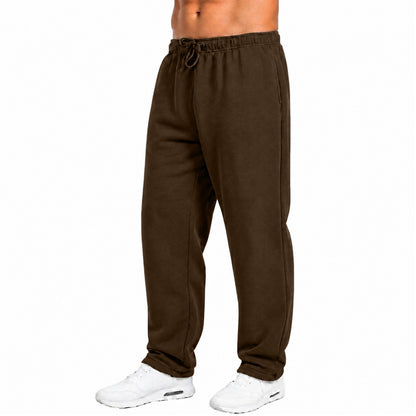Mens Fleece Lined Open Bottom Sweatpants With Pockets, Workout Joggers Casual
