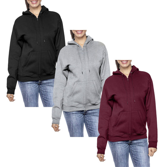 [3-Pack] Women’s Oversized Loose-Fit Fleece-Lined Full-Zip Hoodie