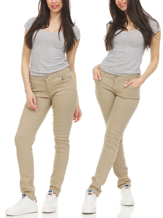 Girl's (2-PACK) Super Stretchy Skinny 5-Pocket Uniform Soft Chino Pants - GalaxybyHarvic
