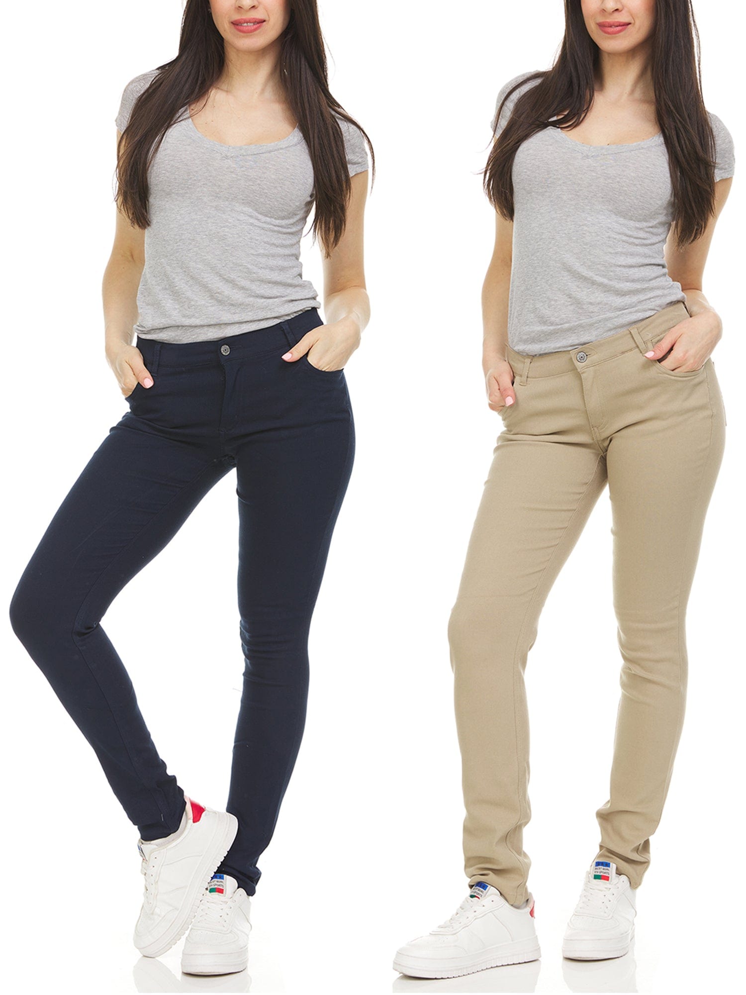 Girl's (2-PACK) Super Stretchy Skinny 5-Pocket Uniform Soft Chino Pants - GalaxybyHarvic
