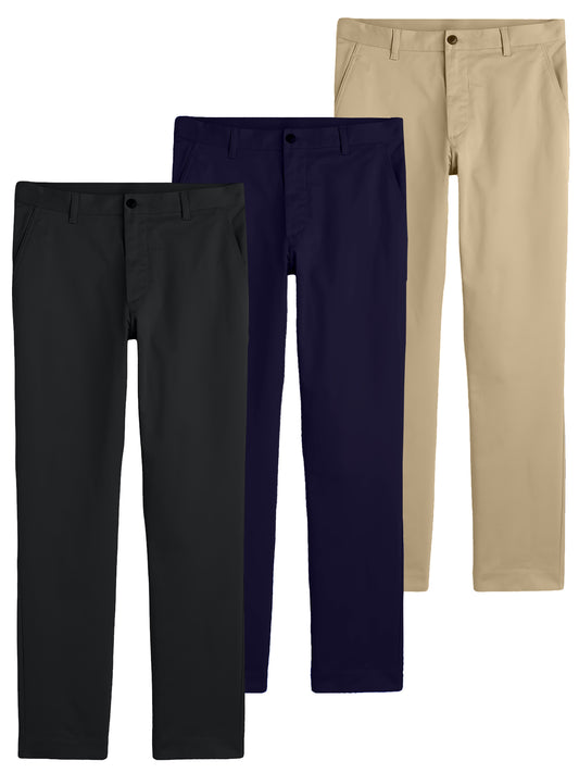 Boys (3-PACK) Classic Flat Front School Uniform Pants - Sizes 4-20 - GalaxybyHarvic