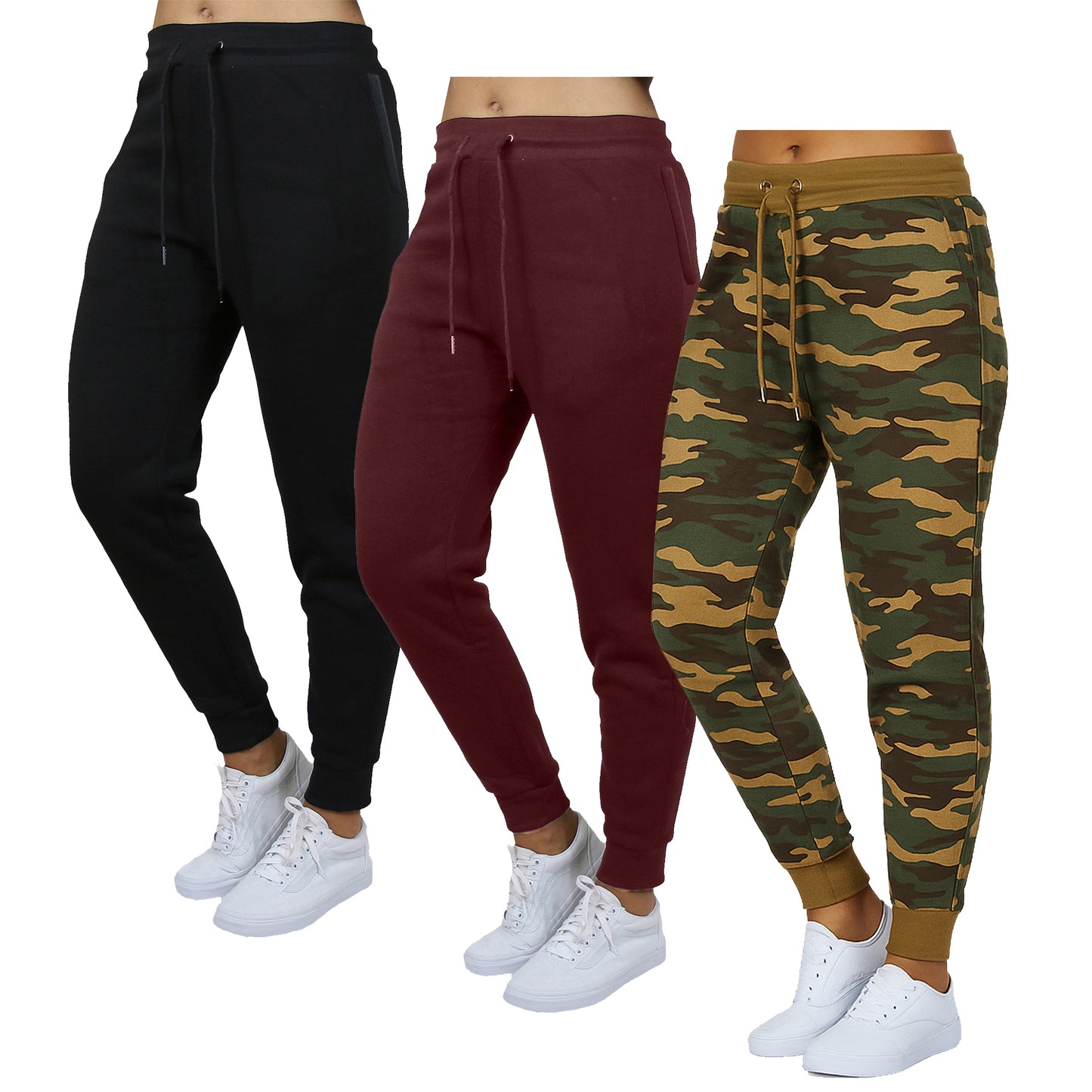 3-Pack Women's Loose Fit Fleece Jogger Sweatpants (S-5XL)