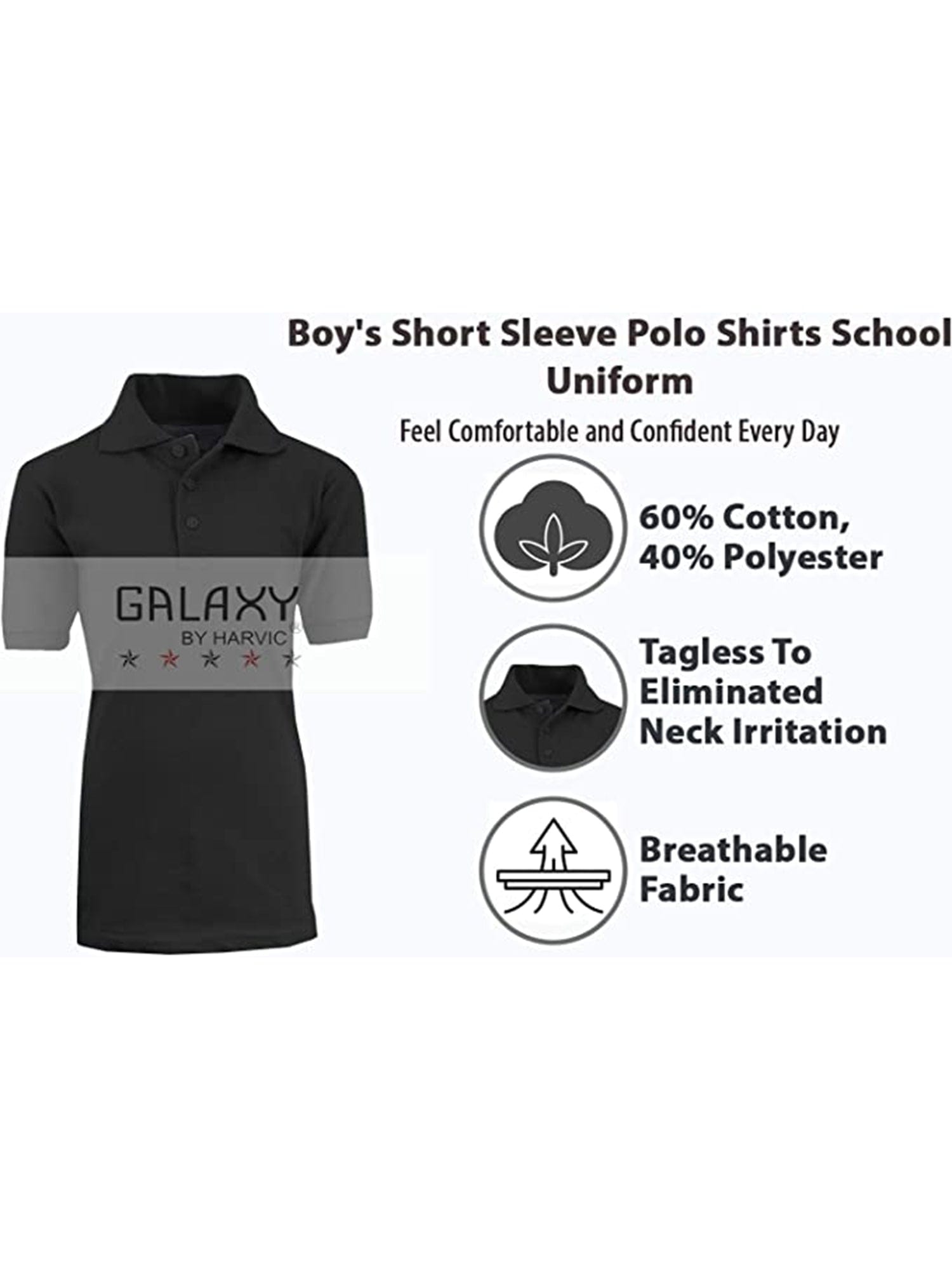 Galaxy Uniform Boys' Long-sleeved Pique Polo Shirt - Blue, 20