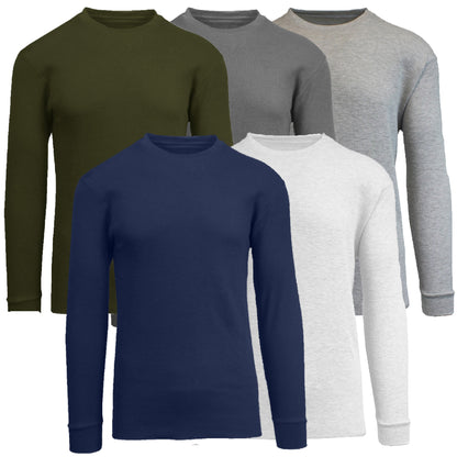 5-Pack Men's Thermal Shirts - Waffle Knit Henley & Crew Neck Styles, Long Sleeve, Soft & Warm Layers for Winter