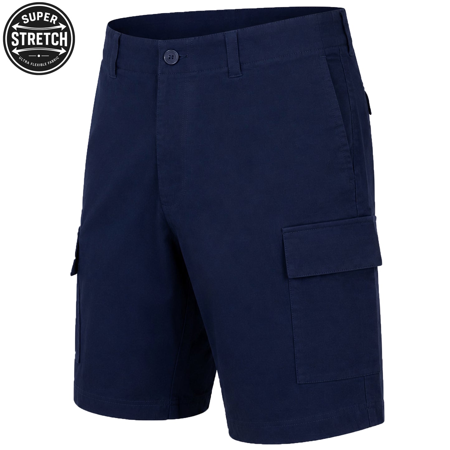 Men’s Super Stretch Cargo Shorts with Button Closure and Zipper Pockets (Sizes: 30-42)