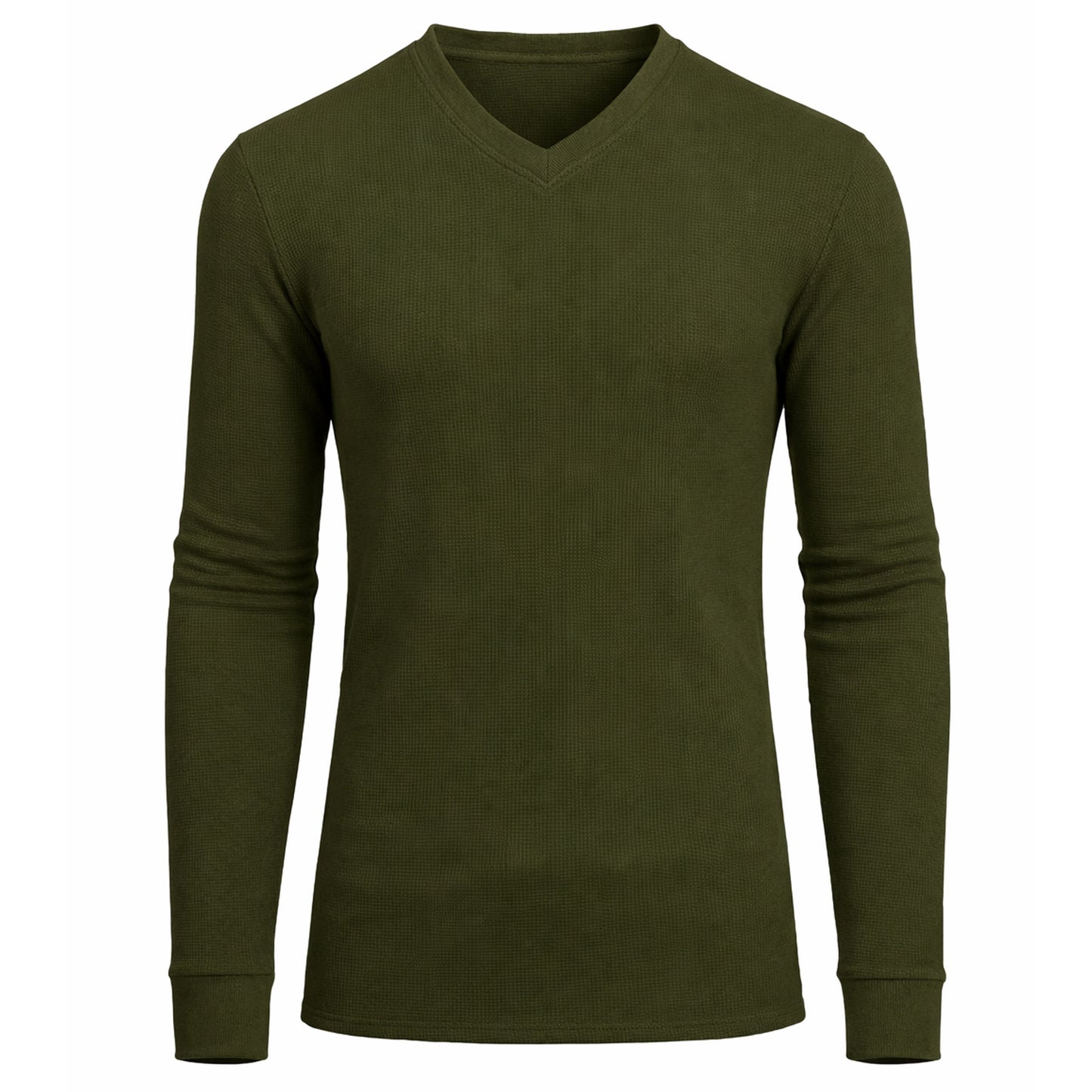 Men’s Long Sleeve Waffle Knit Thermal Shirt – V-Neck, Modern Fit, Warm Layering Top