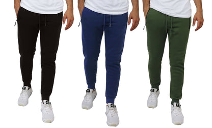 3-Pack Men's Slim Fit Fleece-Lined Jogger Sweatpants With Zipper Side Pockets (Sizes, S to 3XL)