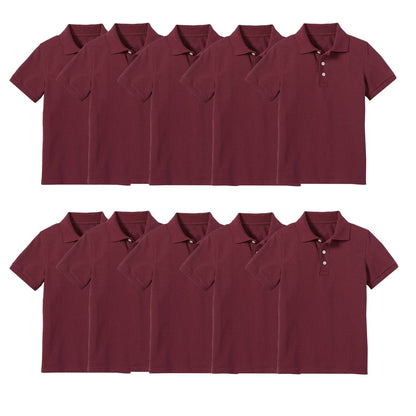 10-Pack School Uniform Tagless Polo Tshirt for Little Boys & Big Boys