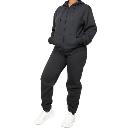 Women's 2-Piece Fleece-Lined Full Zip Oversize Loose Fit Hoodie & Jogger Track Set