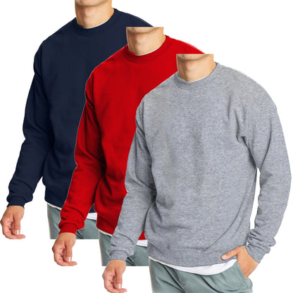 3-Pack Men's Crew Neck Fleece-Lined Pullover Sweatshirt (S-2XL)