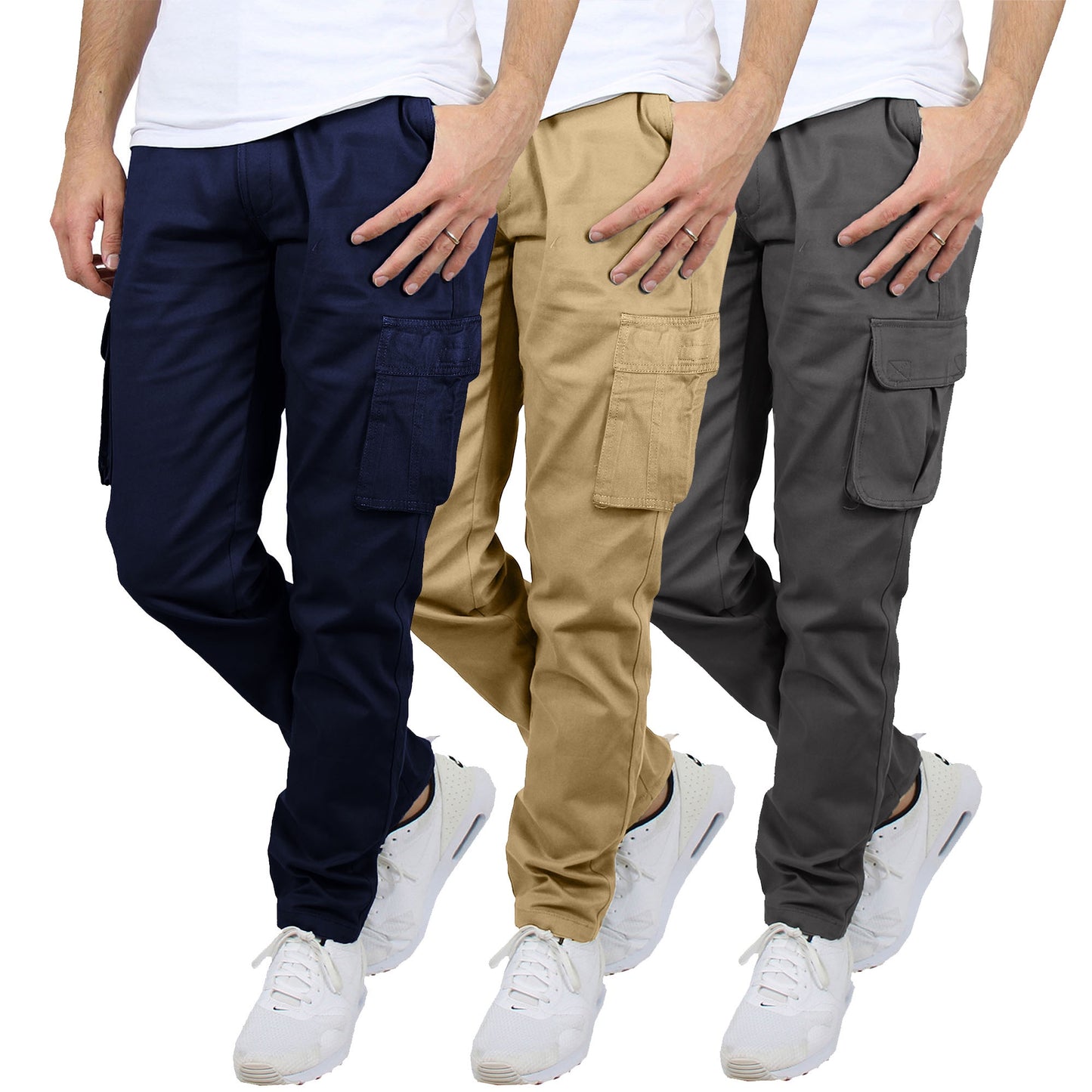 3-Pack Men's Flex-Stretch Cotton Cargo Pants – Comfortable, Durable & Versatile (31-Inch Inseam)