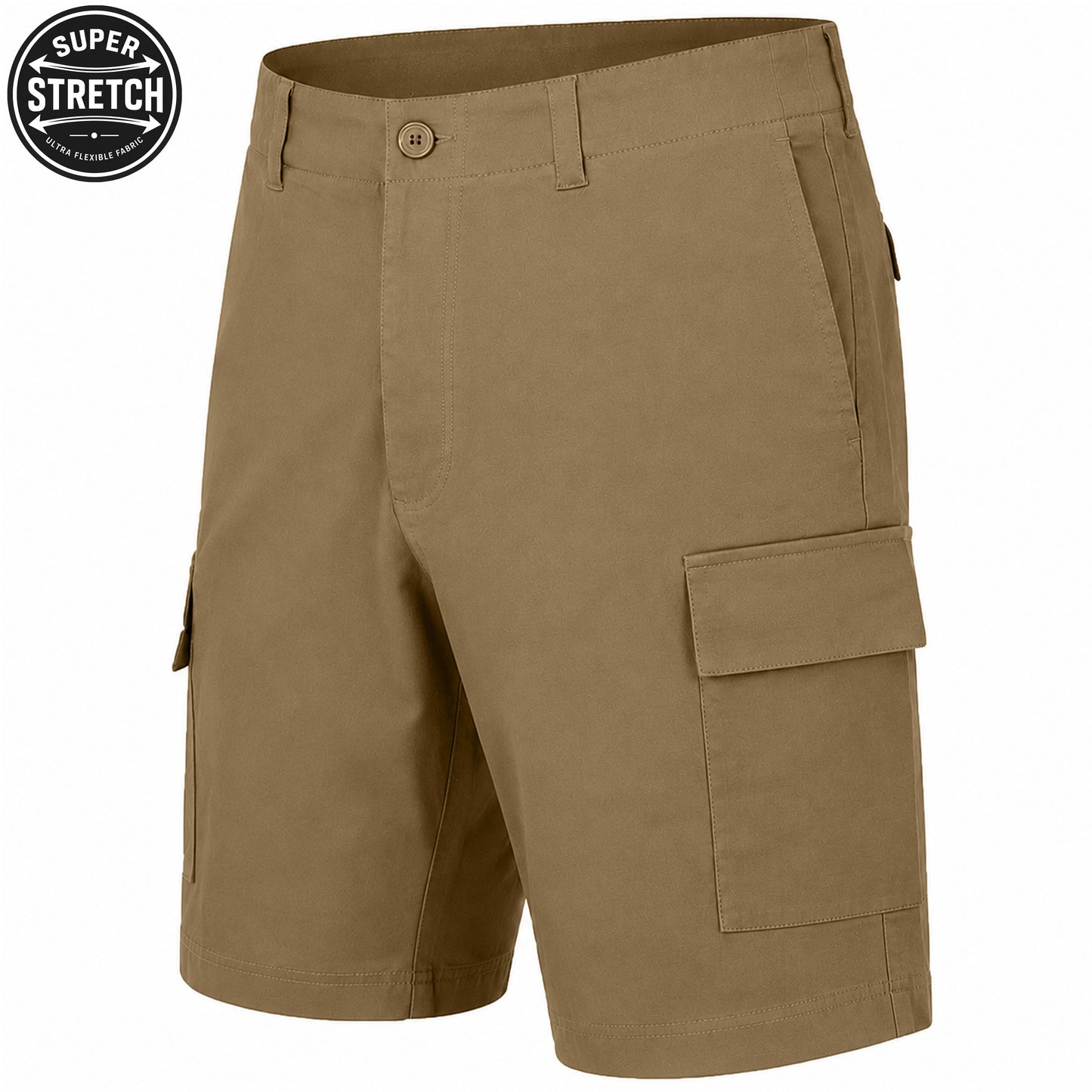 Men’s Super Stretch Cargo Shorts with Button Closure and Zipper Pockets (Sizes: 30-42)
