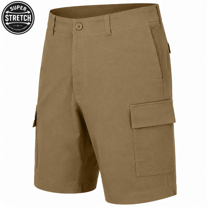 Men’s Super Stretch Cargo Shorts with Button Closure and Zipper Pockets (Sizes: 30-42)