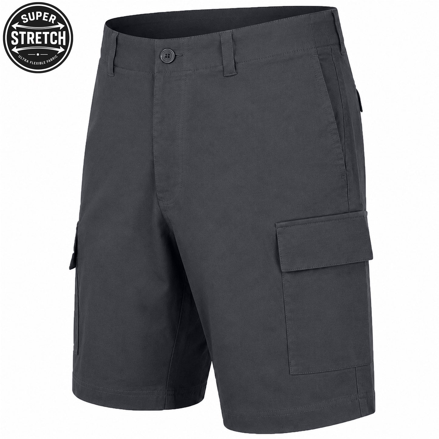 Men’s Super Stretch Cargo Shorts with Button Closure and Zipper Pockets (Sizes: 30-42)