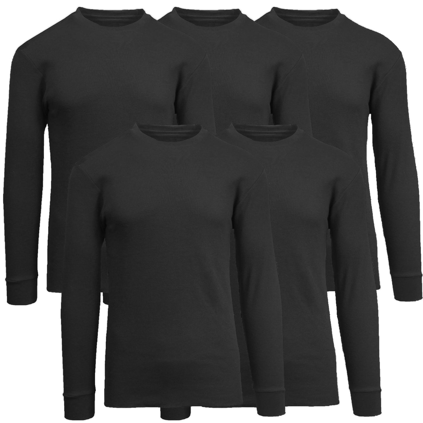 5-Pack Men's Thermal Shirts - Waffle Knit Henley & Crew Neck Styles, Long Sleeve, Soft & Warm Layers for Winter