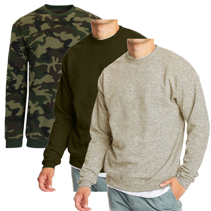 3-Pack Men's Crew Neck Fleece-Lined Pullover Sweatshirt (S-2XL)
