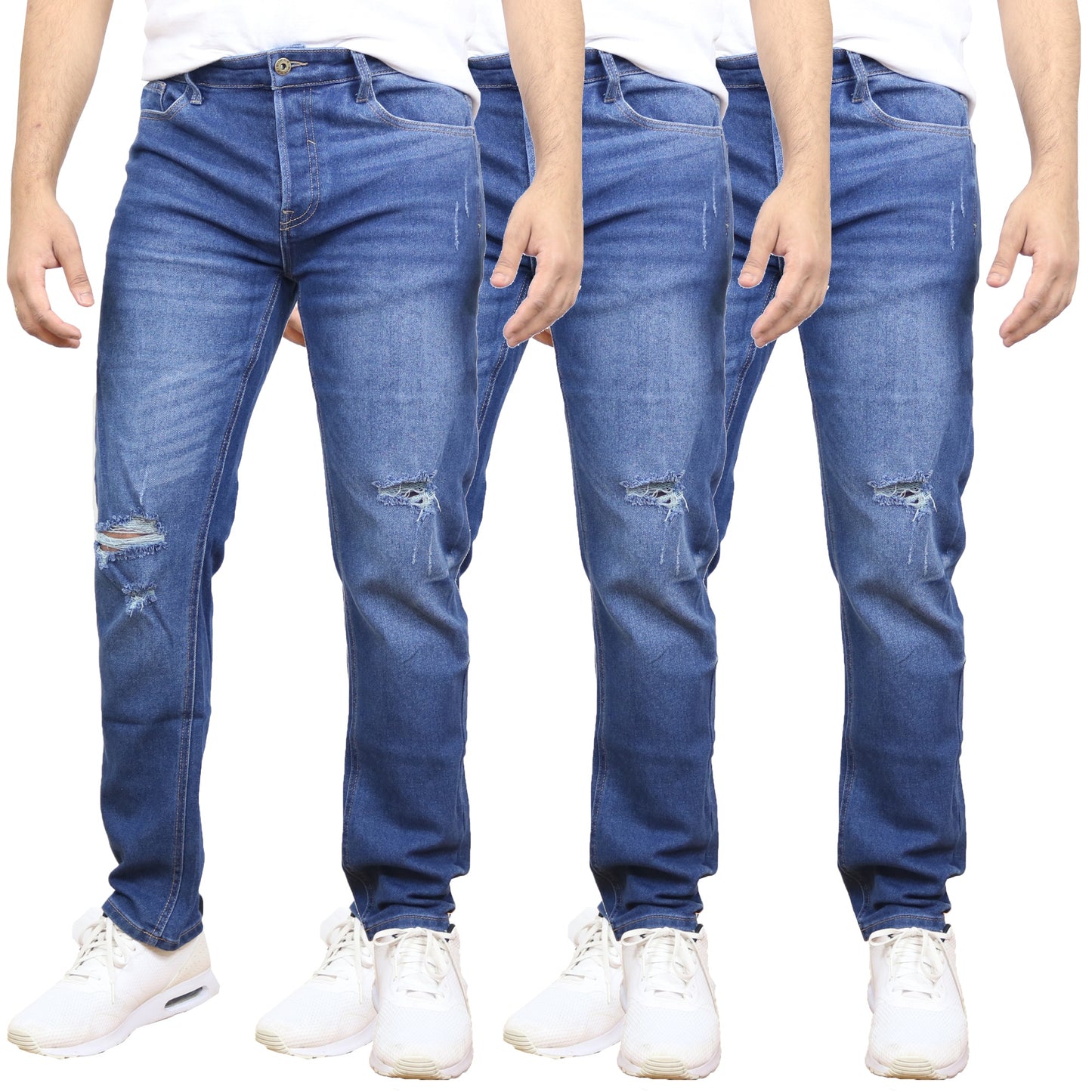 Men's 3-Pack Stretch Ripped Jeans - Authentic Denim Look with Flexibility & Comfort (Sizes: 30-42)
