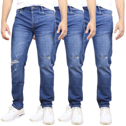 Men's 3-Pack Stretch Ripped Jeans - Authentic Denim Look with Flexibility & Comfort (Sizes: 30-42)