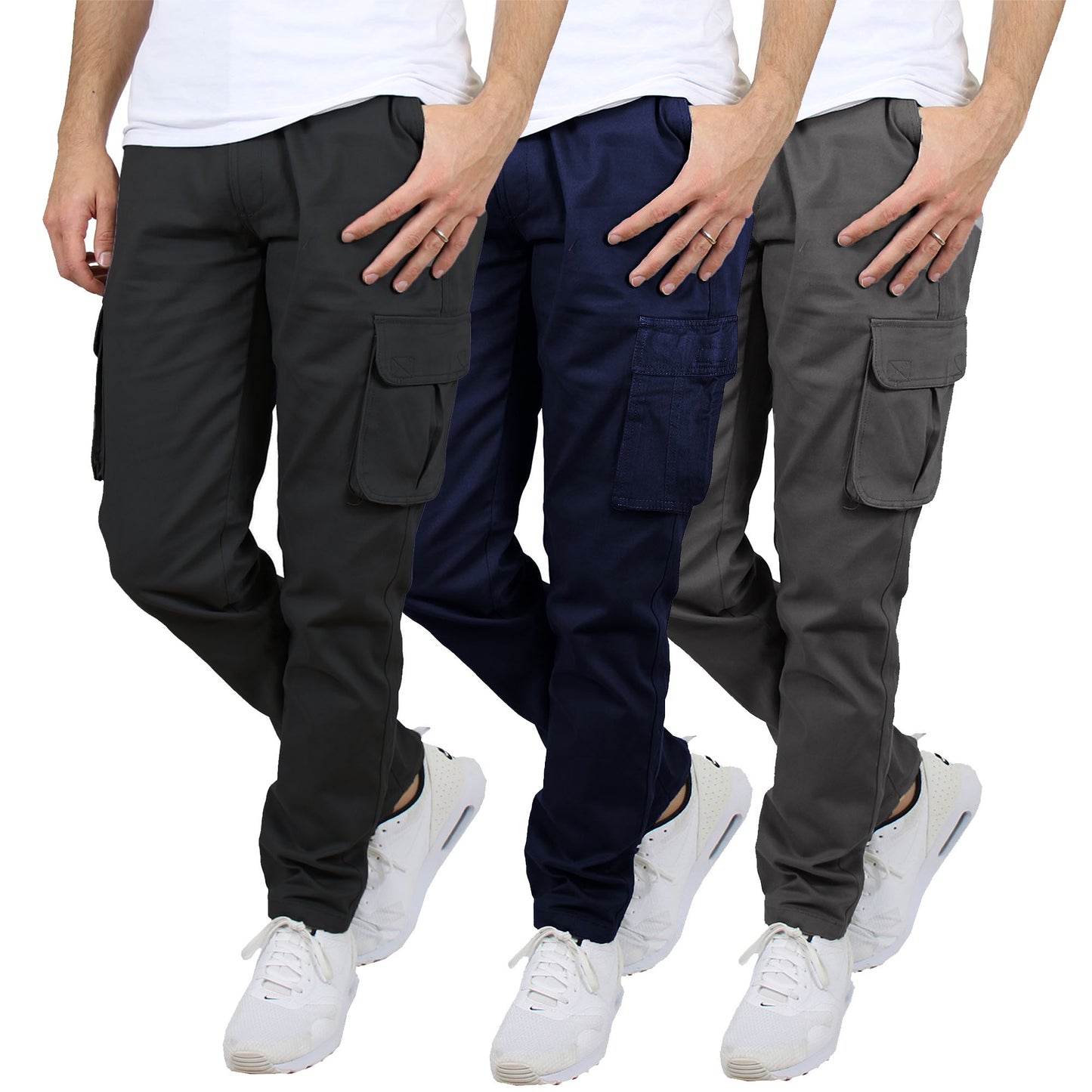 3-Pack Men's Flex-Stretch Cotton Cargo Pants – Comfortable, Durable & Versatile (31-Inch Inseam)