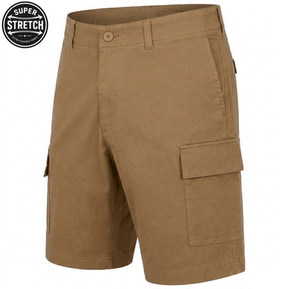 Men’s Super Stretch Cargo Shorts with Button Closure and Zipper Pockets (Sizes: 30-42)