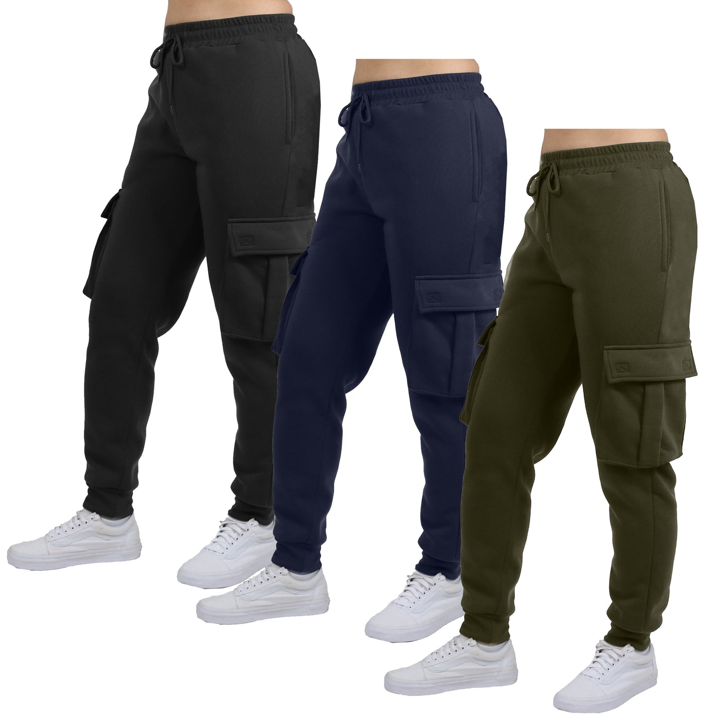 3-Pack Women's Loose Fit Fleece Jogger Sweatpants with Velcro Cargo Pockets (S-2XL)