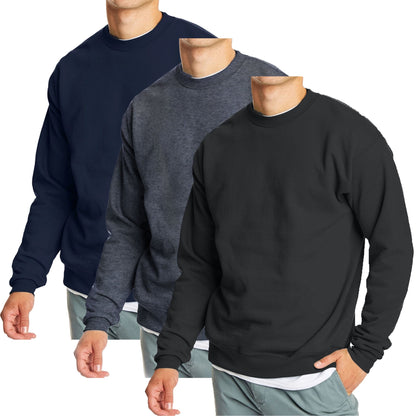 3-Pack Men's Crew Neck Fleece-Lined Pullover Sweatshirt (S-2XL)