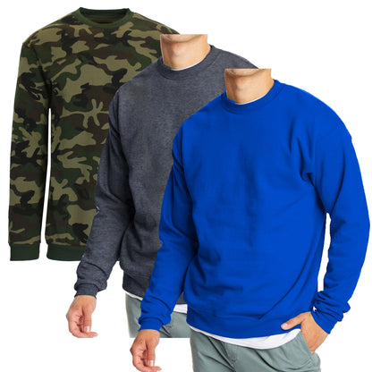 3-Pack Men's Crew Neck Fleece-Lined Pullover Sweatshirt (S-2XL)