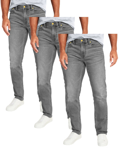 Men's 3-Pack Flex Stretch Slim Straight Jeans with 5 Pocket (Sizes, 30-42) - GalaxybyHarvic