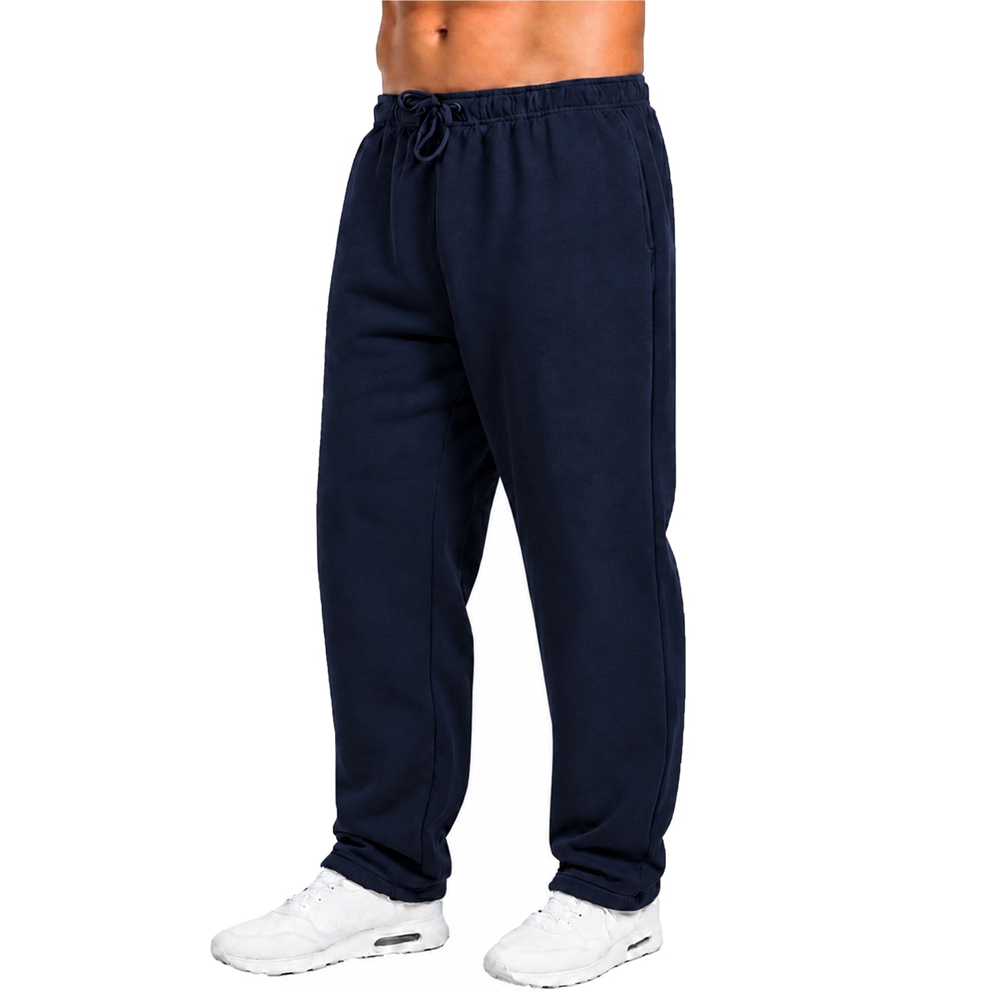 Mens Fleece Lined Open Bottom Sweatpants With Pockets, Workout Joggers Casual