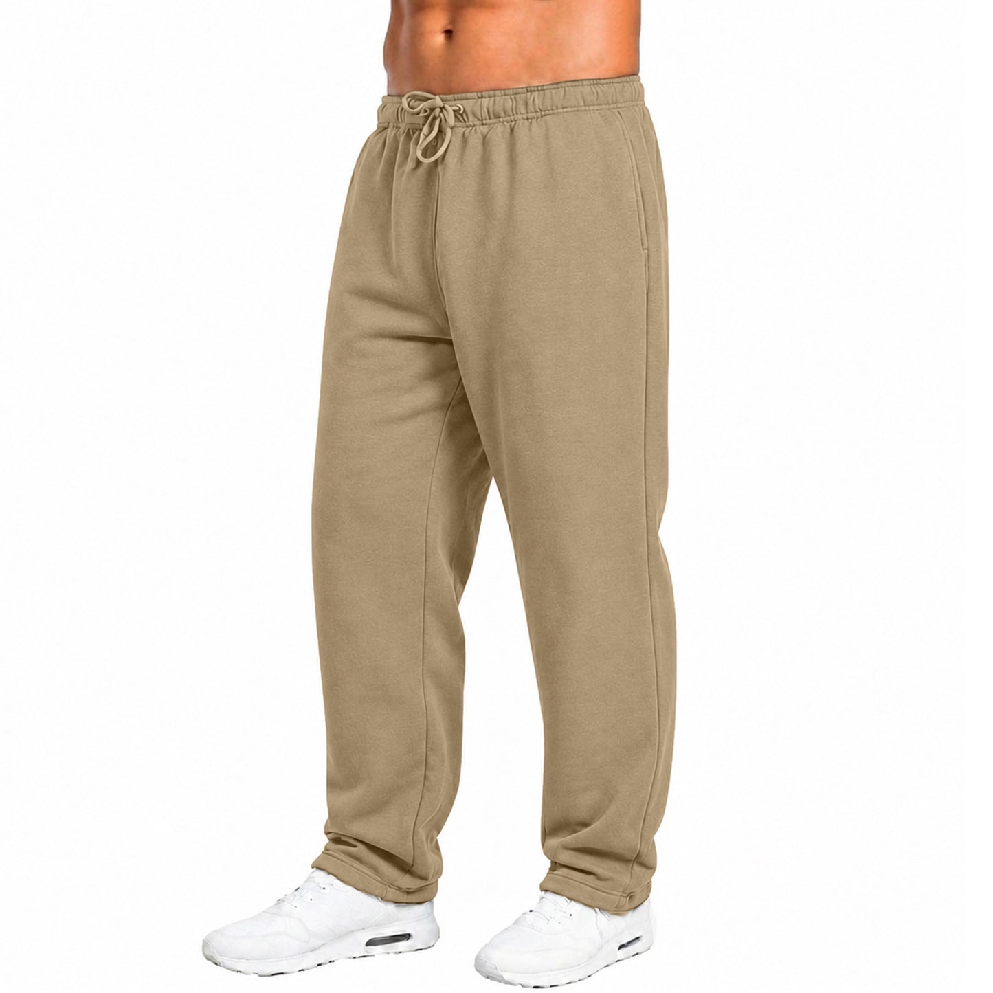 Mens Fleece Lined Open Bottom Sweatpants With Pockets, Workout Joggers Casual