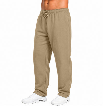 Mens Fleece Lined Open Bottom Sweatpants With Pockets, Workout Joggers Casual