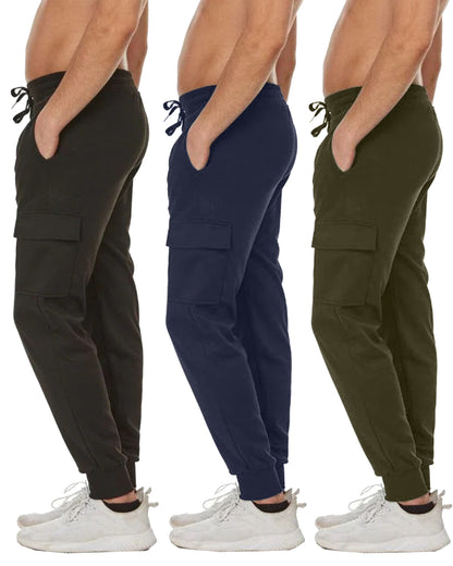 3-Pack Men's Slim Fit Fleece Jogger Sweatpants with Cargo Pockets (S-2XL)