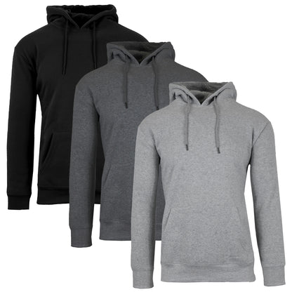 3-Pack Mens Heavyweight Fleece Lined Pullover Hoodie 3 Pack (S-2XL)