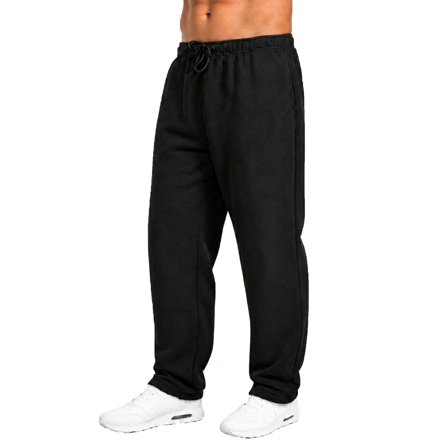 Mens Fleece Lined Open Bottom Sweatpants With Pockets, Workout Joggers Casual