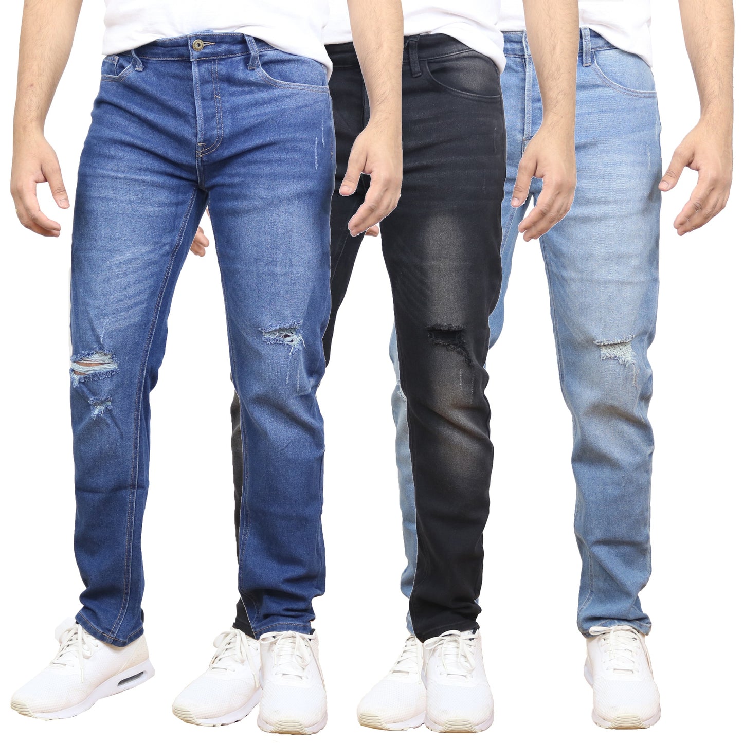 Men's 3-Pack Stretch Ripped Jeans - Authentic Denim Look with Flexibility & Comfort (Sizes: 30-42)