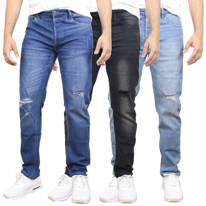 Men's 3-Pack Stretch Ripped Jeans - Authentic Denim Look with Flexibility & Comfort (Sizes: 30-42)