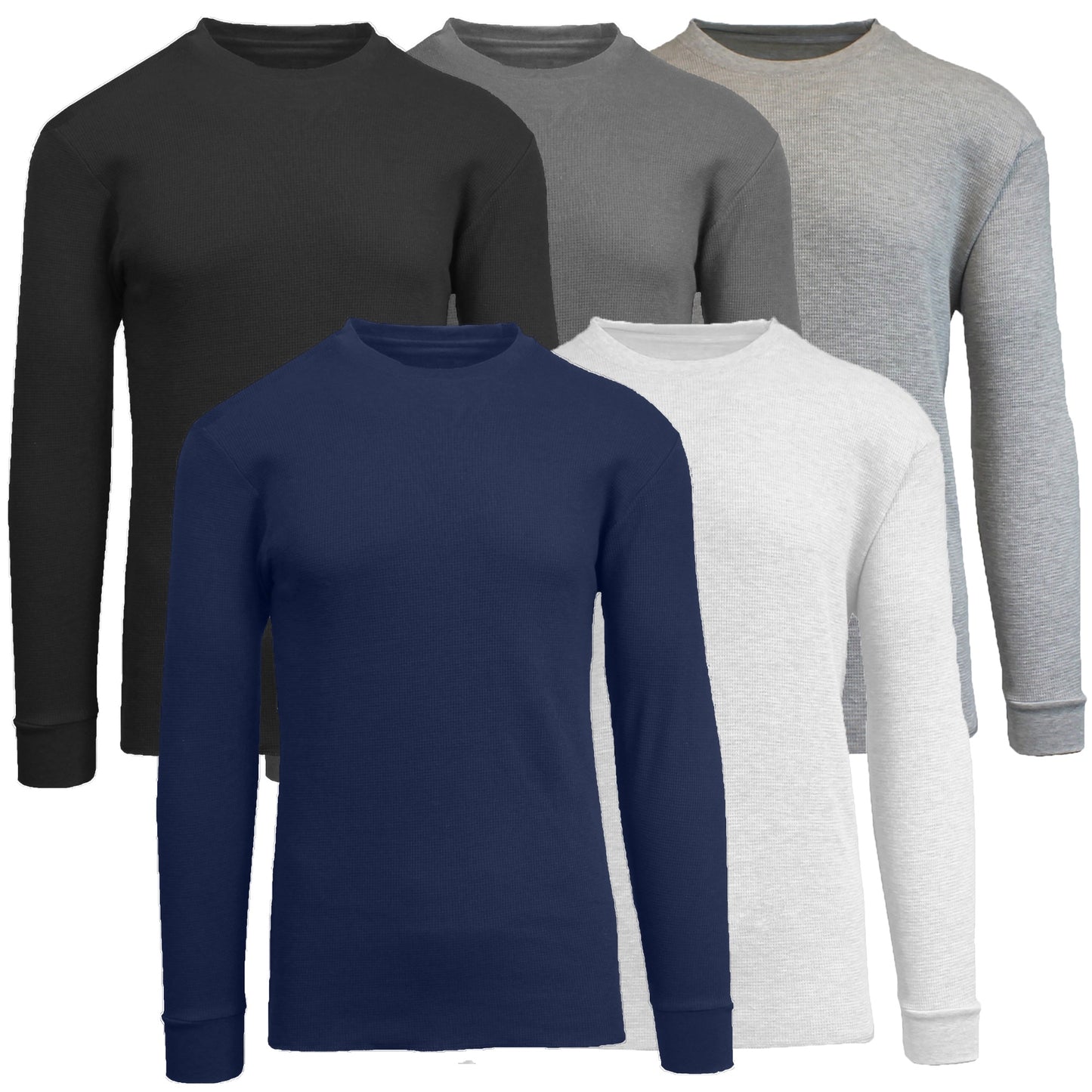 5-Pack Men's Thermal Shirts - Waffle Knit Henley & Crew Neck Styles, Long Sleeve, Soft & Warm Layers for Winter