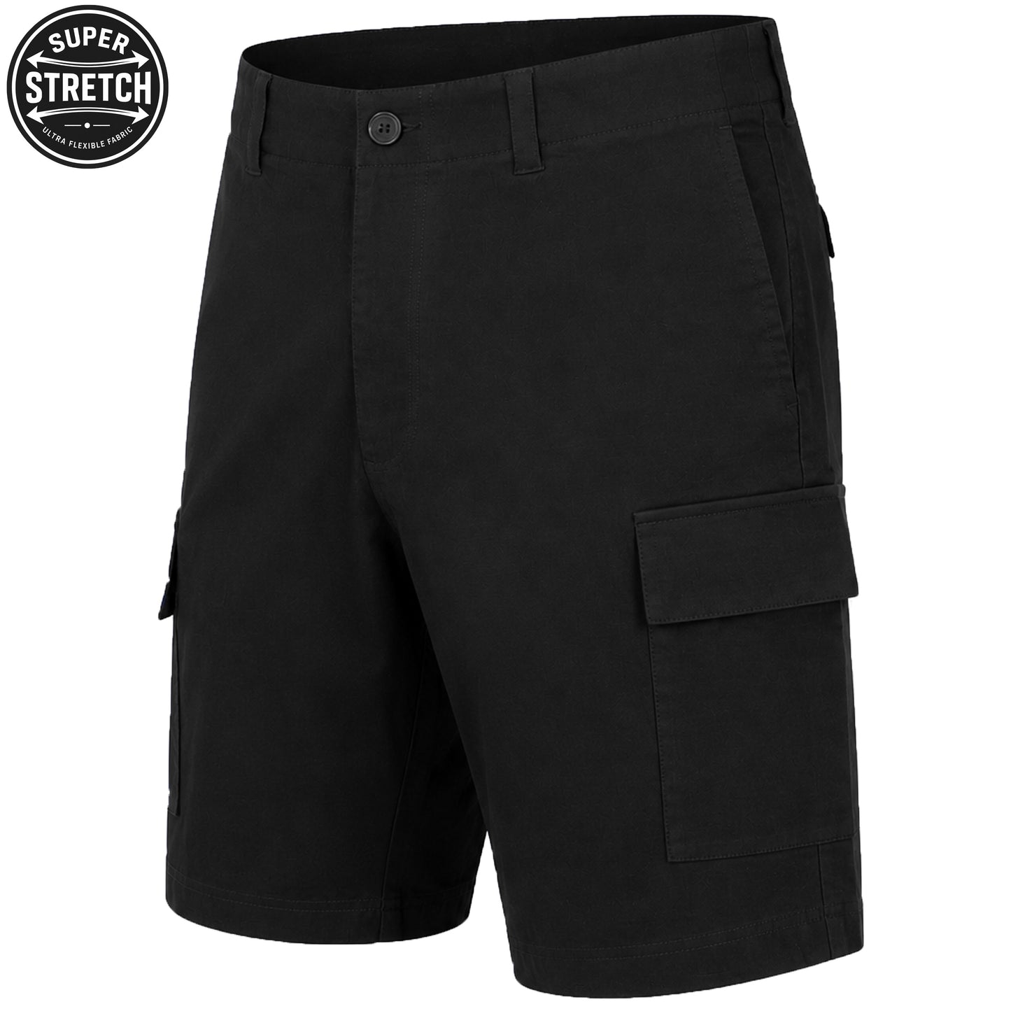 Men’s Super Stretch Cargo Shorts with Button Closure and Zipper Pockets (Sizes: 30-42)
