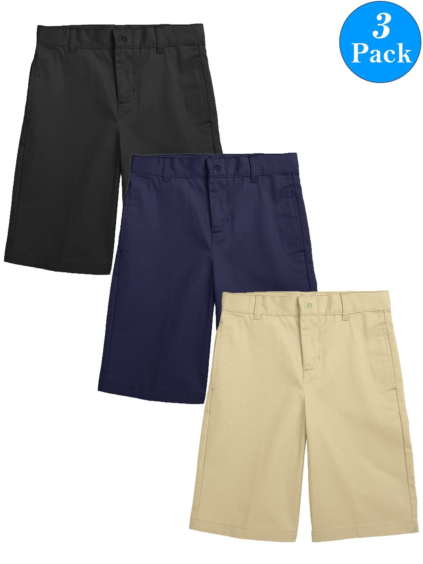 Boys Flat Front Twill School Uniform Shorts (3-Pack) - GalaxybyHarvic