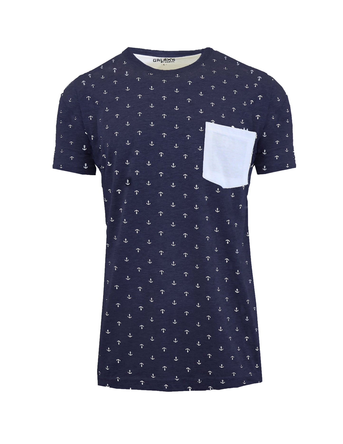 Men's Anchor Printed Tee with Chest Pocket - GalaxybyHarvic