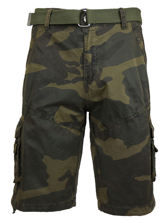 Men's Distressed Camo Belted Cargo Shorts - GalaxybyHarvic