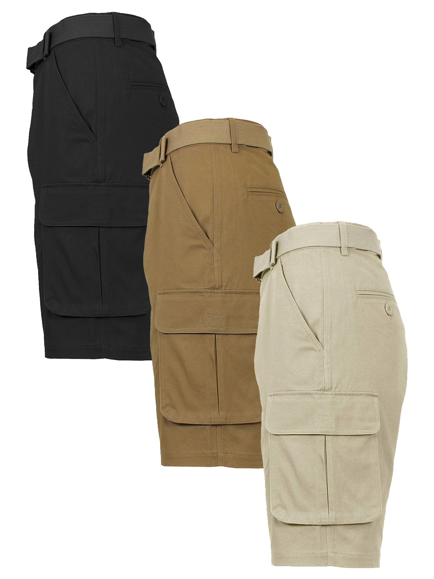 Men's [3-PACK] Cotton Flex Stretch Cargo Shorts with Belt - GalaxybyHarvic