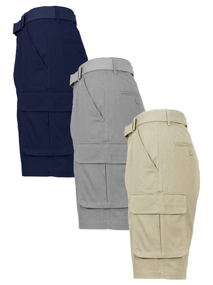Men's [3-PACK] Cotton Flex Stretch Cargo Shorts with Belt - GalaxybyHarvic