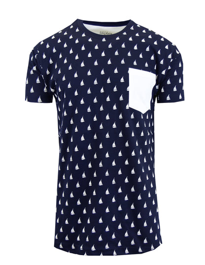 Men's Sail Boat Printed Tee with Chest Pocket - GalaxybyHarvic